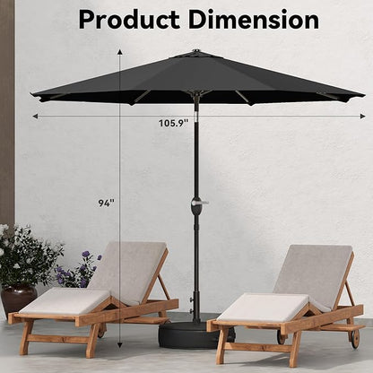 Greesum Outdoor Patio Umbrella with Base, Table Umbrella with 8 Sturdy Ribs, Push Button Tilt and Crank, Market Table Parasol for Garden, Lawn, Backyard & Pool, Black