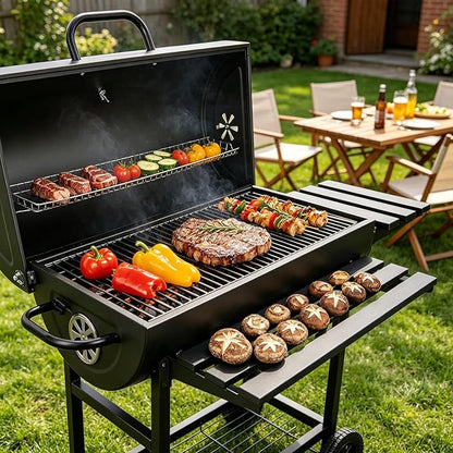 Charcoal Grill: Charcoal Barrel Grill - Large Portable Outdoor Grill with Double Wheel Design, Suitable for Outdoor, Backyard, and Camping Use (Larger)