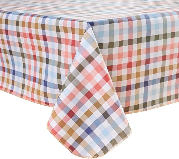 LIBERECOO Heavy Duty Vinyl Tablecloth with Flannel Backing Waterproof Oil-Proof Plastic Table Cloth Stain-Resistant Wipeable Rectangle or Square Table Cover for Indoor and Outdoor 60 x 102 Inch