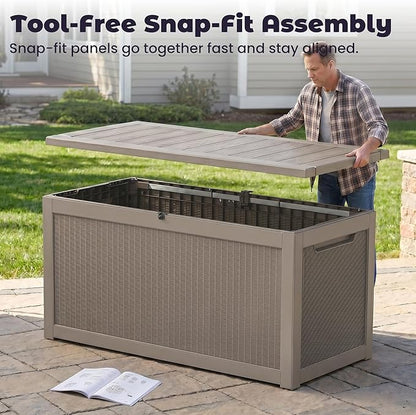 PatioZen 320 Gallon Deck Box, Outdoor Storage Box, Outdoor Storage Box for Cushions, Garden Tools, Furniture Storage,Waterproof, Lockable and Resin,Grey