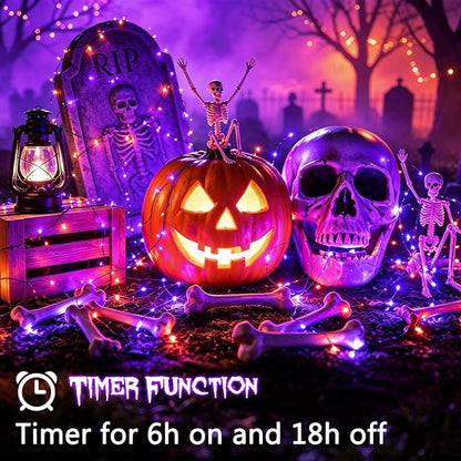 4 Pack Halloween Fairy Lights Battery Operated Orange Purple Twinkle Lights | 16.4 Ft 50 LED Battery Halloween Fairy Light Waterproof with Timer 8 Mode for Indoor Outdoor Party Decor, Black Wire