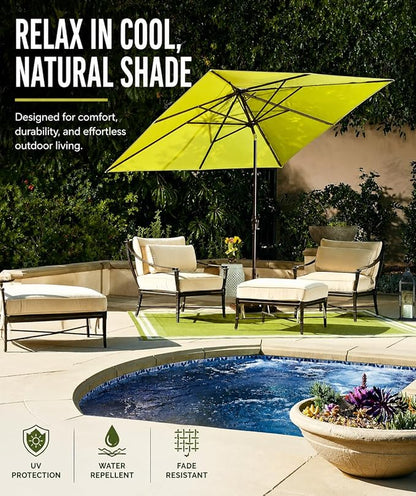 Treasure Garden 8 x 10 ft Patio Umbrella - Rectangular Market Umbrella – Auto Tilt – Bronze Aluminum Frame (Obravia2, Forest Green)