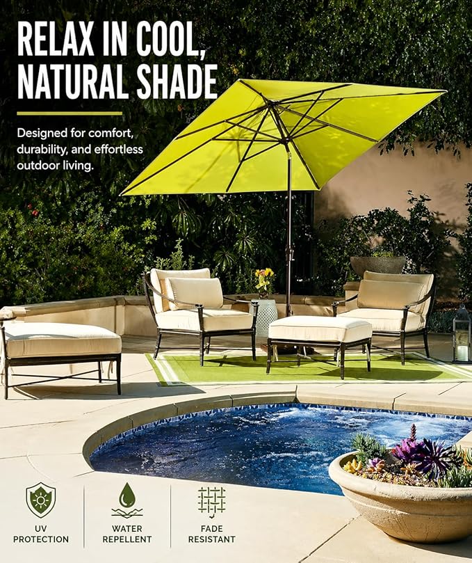 Treasure Garden 8 x 10 ft Patio Umbrella - Rectangular Market Umbrella – Auto Tilt – Bronze Aluminum Frame (Obravia2, Khaki)
