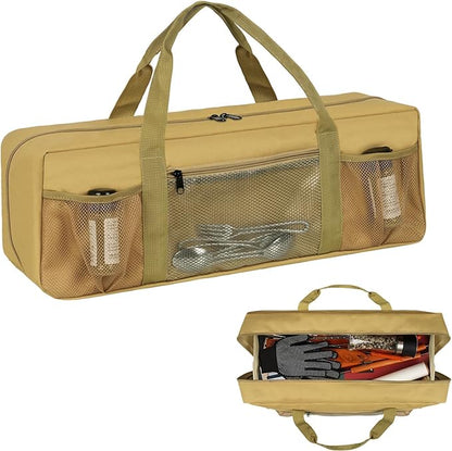 Grill Tool Storage Bag, Large Grill Utensil Storage Caddy with Pockets, Portable Grill Accessory Storage Bag for Outdoor Camping & BBQ (Brown)