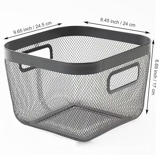 AJIODA Metal Mesh Steel Baskets, Household Wire Storage Organizer Bin Garden Harvest Basket Multi-functional Fruit Baskets with Handles for Kitchen Bathroom Picnic Shopping Decor Cabinet Home, Black