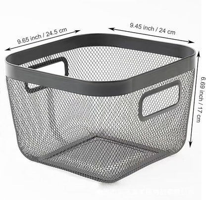 AJIODA Metal Mesh Steel Baskets, Household Wire Storage Organizer Bin Garden Harvest Basket Multi-functional Fruit Baskets with Handles for Kitchen Bathroom Picnic Shopping Decor Cabinet Home, Black