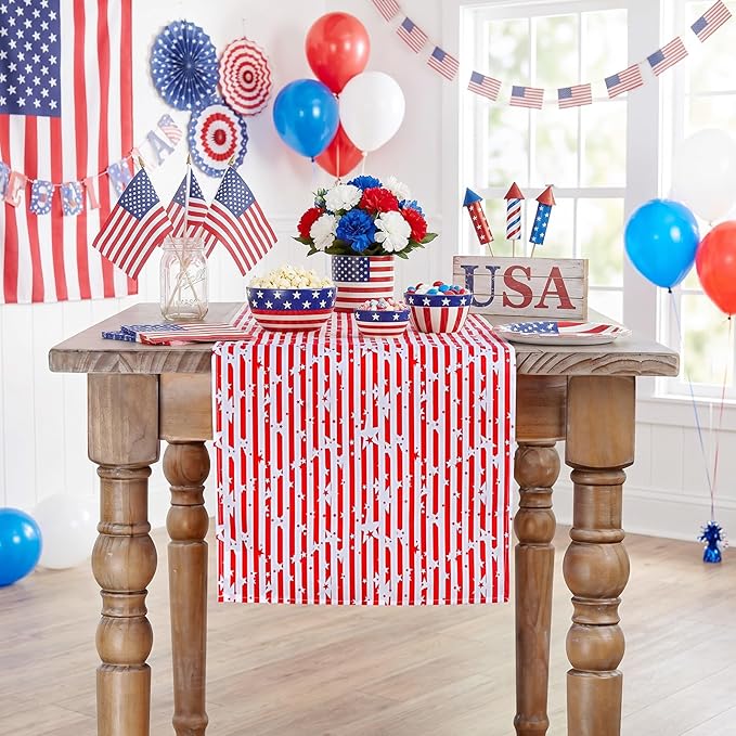 Independence Day 4th of July Table Runner Decoration 2pcs 13x84inch American Flag Red Star Dresser Scarves Holiday Table Runners Stain Resistant Party Celebration