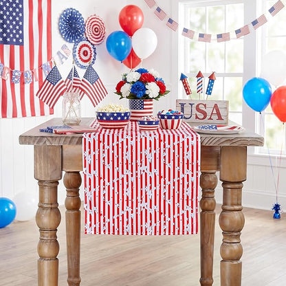 Independence Day 4th of July Table Runner Decoration 2pcs 13x84inch American Flag Red Star Dresser Scarves Holiday Table Runners Stain Resistant Party Celebration