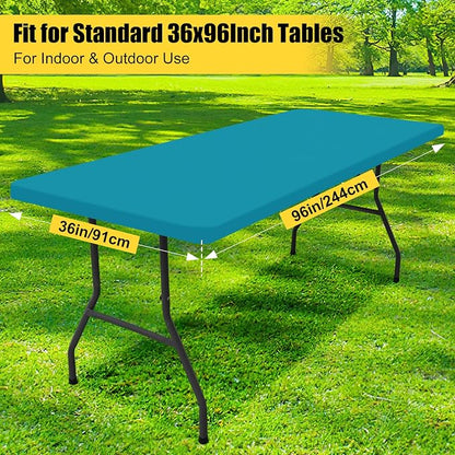 Smiry Rectangle Picnic Table Cloth, Waterproof Elastic Fitted Tablecloths for 8 Foot Tables, Washable Polyester Table Cover for Camping, Indoor and Outdoor (Teal, 36"x96")