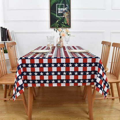 Waterproof Patriotic Tablecloth Fabric - Oblong 52x70 Inch Independence Day Buffalo Tartan Table Cloth for Indoor/Outdoor Use - Washable Tabletop Cover for Dinner, BBQs, and Parties
