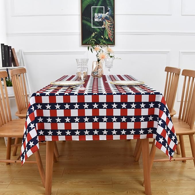 Waterproof Patriotic Tablecloth Fabric - Square 58x58 Inch American Gingham Checker Table Cloth for Indoor/Outdoor Use - Buffalo Table Cover for Picnics, BBQs, and Memorial Day