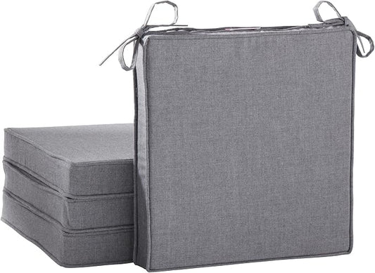 Indoor/Outdoor Chair Pads in Sunbrella Fabric – 17''x17'' Patio Seat Cushions with Foam Insert, Removable Reversible Cover & Ties for Patio Dining Chairs – Set of 2 or 4, Cast Slate