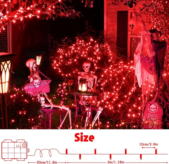 cshare String Lights Outdoor Waterproof 9.8ft 30 LED, Red Fairy Lights Battery Operated with Timer Clear Wire for Indoor & Outdoor Christmas Vanlentines Decorations Garland Party Garden 2 Packs