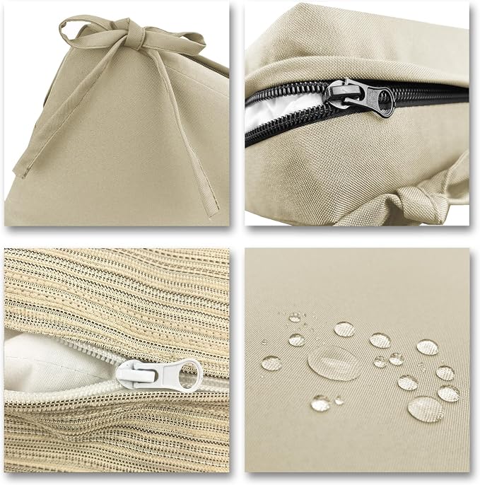 Bcareself Outdoor Deep Seat Cushion Set Waterproof & Fade Resistant Patio Furniture Cushions with Removable Cover Adjustable Straps Rain-Proof Seat Pad Back Cushion for Chair Sofa Porch 22 x 22 Beige