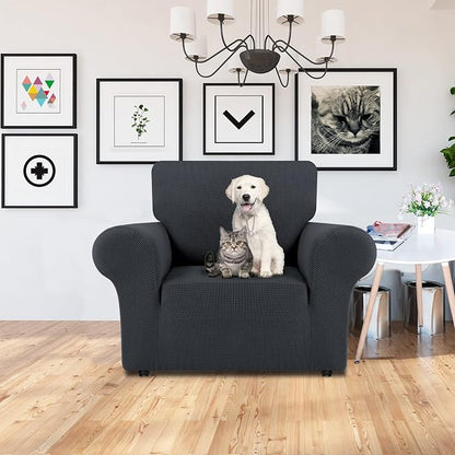 LURKA Stretch Chair Cover for Sofa, 1 Piece Armchair Slipcover, Dark Grey | Soft Stretch Jacquard, Fits 31"-55" Armchairs, Elastic Bottom for Secure Fit, Machine Washable, Pet & Kid Friendly