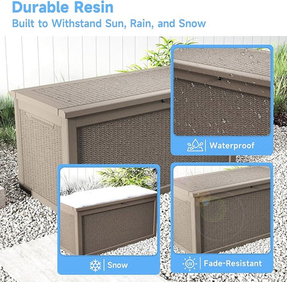 320 Gallon Large Outdoor Storage Box Waterproof, UV Resistant Resin Deck Box with Hydraulic Rod for Patio Furniture,Garden Tools,Cushions, Easy to Install（Grey）