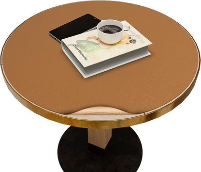 MAIDERN 18 Inch Round Cork & Leather Placemats, Cuttable Size (12-18 Inch), Trimmable Dining Table Mat, Heat Resistant/Non-Slip Table Cover for Kitchen, Office, or Restauran (Brown)