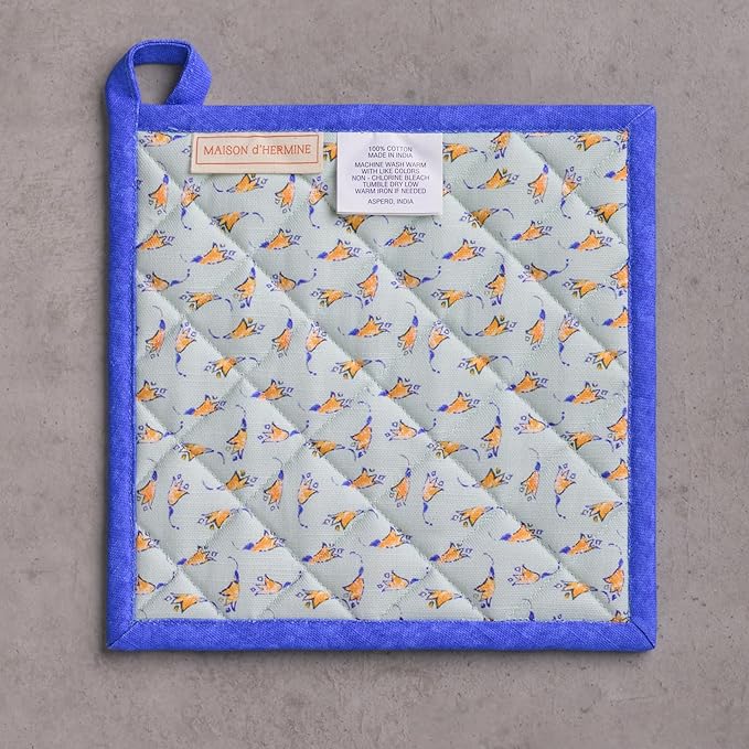 Maison d' Hermine Pot Holders 100% Cotton Heat Resistant Potholders 8" x 8" Hot Pads with Loop BBQ Cooking Baking Hotel Farmhouse Kitchen Handling Hot Pans Spring Summer (Pack of 1, Girassol)