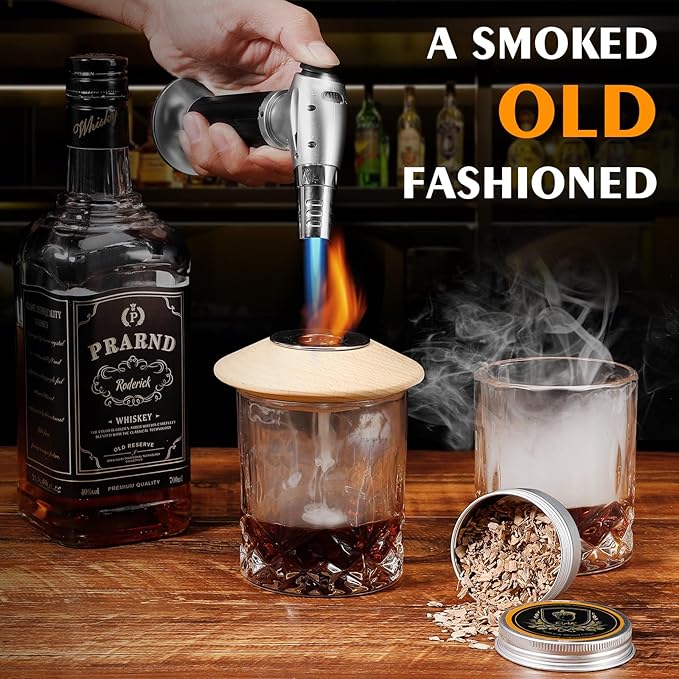 Whiskey Cocktail Smoker Kit with Torch, 6 Flavors Wood Chips, 2 Whiskey Glasses, 2 Ice Ball Molds, Bourbon Old Fashioned Drink Smoker Kit, Gifts for Men, Dad, Husband, Boyfriend(No Butane)