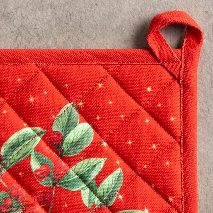 Maison d' Hermine Pot Holders 100% Cotton Potholders (8" x 8", Pack of 1) | Heat Resistant Hot Pads with Loop BBQ Cooking Baking Hotel Kitchen Handling Hot Pans Thanksgiving Christmas - Noel