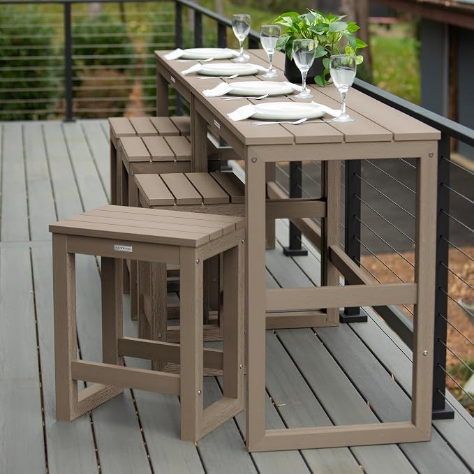 highwood Monroe 6-Piece Counter Height Modern Balcony Set, 2 Tables and 4 Stools, Woodland Brown
