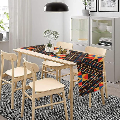 African Aztec Tribal Table Runner, Vintage Geometric Pattern Abstract Ethnic Traditional Kitchen Table Runner Decoration for Farmhouse Home Holiday Parties 13x60in