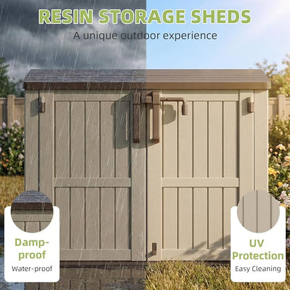 Outdoor Horizontal Resin Storage Box 36 Cu Ft with Lockable Doors, Portable Outdoor Storage Shed -Waterproof Outdoor Storage Cabinet for Garden Brown-Beige