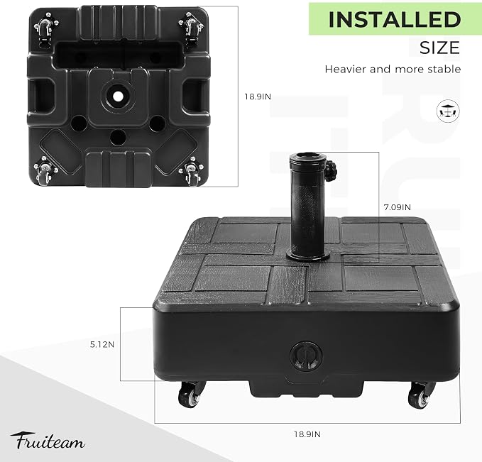 FRUITEAM 120 LBS Fillable Mobile Umbrella Base with Wheels | Heavy Duty Patio Umbrella Stand, Fillable Weighted Umbrella Base for Patio, Deck, Poolside, Windproof Design