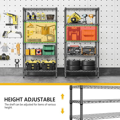 M MZG 1250 lbs 5 Tier Shelf Metal Storage Shelves Wire Rack Closet Organizers for Garage Kitchen Bathroom Laundry Black 11.8" D x 29.5" W x 59.5" H