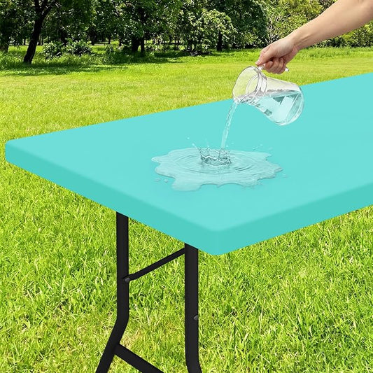 Smiry Rectangle Tablecloth, Elastic Fitted Flannel Backed Vinyl Tablecloths for 4ft Folding Tables, Waterproof Wipeable Table Covers for Indoor, Outdoor, Picnic and Camping (Teal, 24"x48")