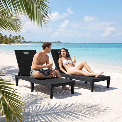 Greesum 4-Pack Adjustable Chaise Lounges, Black | 5-Pos Recline, Waterproof PP, UV-Resist, Stackable, Easy-Clean, for Pool/Patio/Beach, Tool-Free