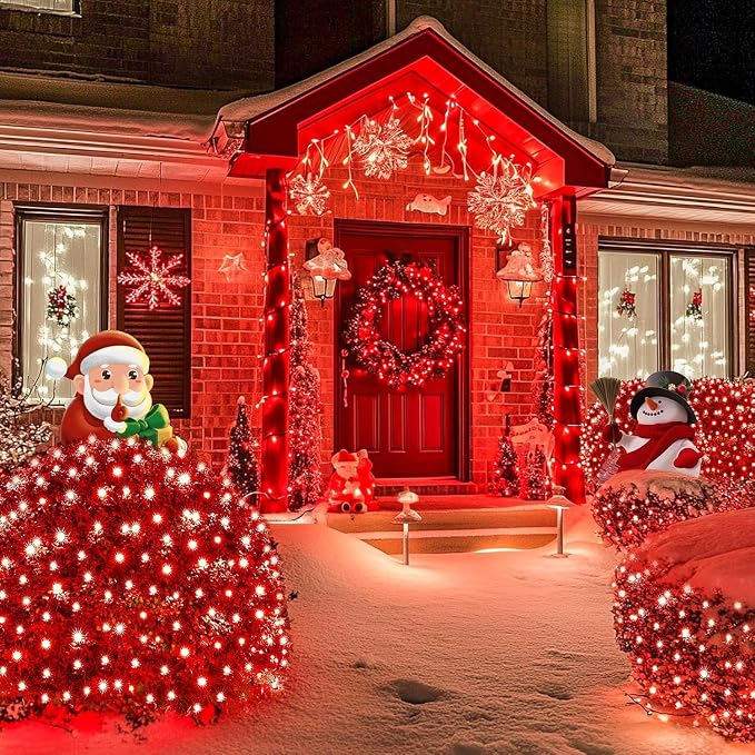 JMEXSUSS 360 LED Halloween Net Lights, Red, 12ft x 5ft | Outdoor Waterproof, Connectable, Plug in, Mesh Lights with Remote for Bushes Shrubs Christmas Halloween Decorations