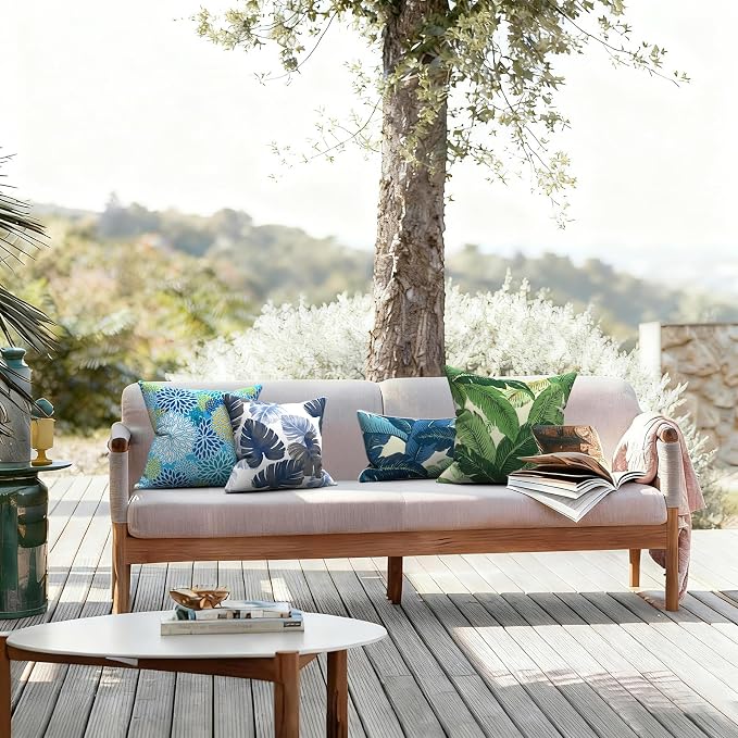 LVTXIII 2 Pack Outdoor Pillow Covers ONLY 18x18 Inch, Water-Repellent Square Decorative Cushion Covers for Patio Furniture, Garden, Sofa, Dahlia Blue