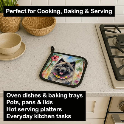 Caroline's Treasures Keeshond Luau Pair of Pot Holders Kitchen Heat Resistant Pot Holders Sets Oven Hot Pads for Cooking Baking BBQ, 7 1/2 x 7 1/2