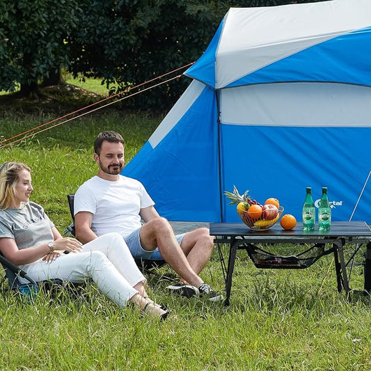 Portal Camping Table Foldable Portable with Adjustable Legs, Aluminum Folding Table Roll Up Table with Carrying Bag for Outdoor, Beach, Picnic, Backyards, BBQ and Party, Black
