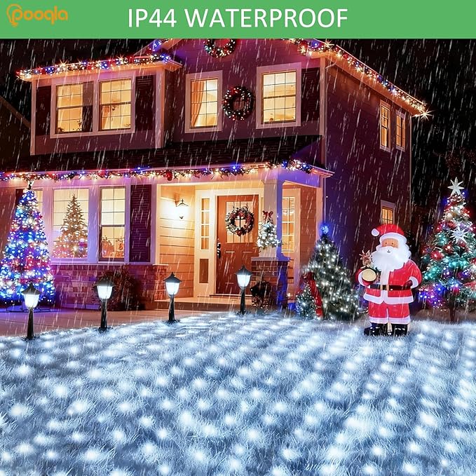 Pooqla Solar Net Lights, 21x5ft 360LED Christmas Net Lights Outdoor with 8 Modes, Solar & USB Powered Waterproof Green Wire Net Mesh String Lights for Bush Backyard Patio Decor, Cool White