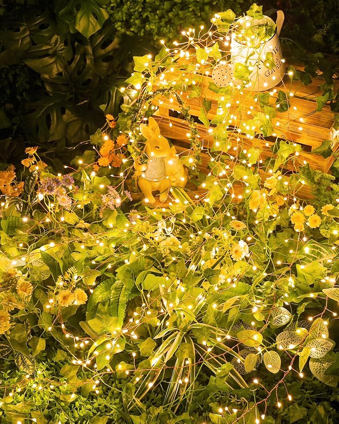 240 LED Solar Fairy Lights Outdoor Waterproof IP65, 20FT 8 Lighting Modes | Solar Christmas Lights Outdoor Waterproof Cascading Twinkle Lights Balcony Garland Patio Christmas Decorations, Warm White