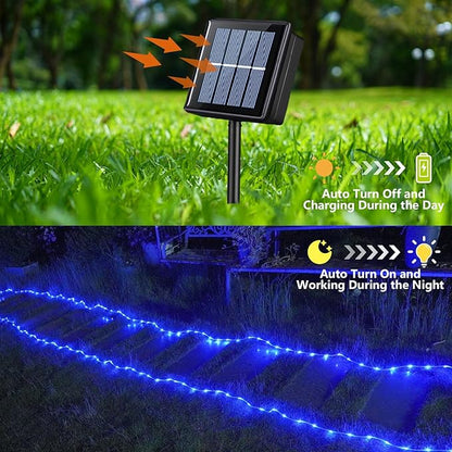QITONG Blue Solar Rope Lights, 66ft 200 LED String Lights Outdoor, Fairy Lights in Clear Thin Tube with 8 Modes