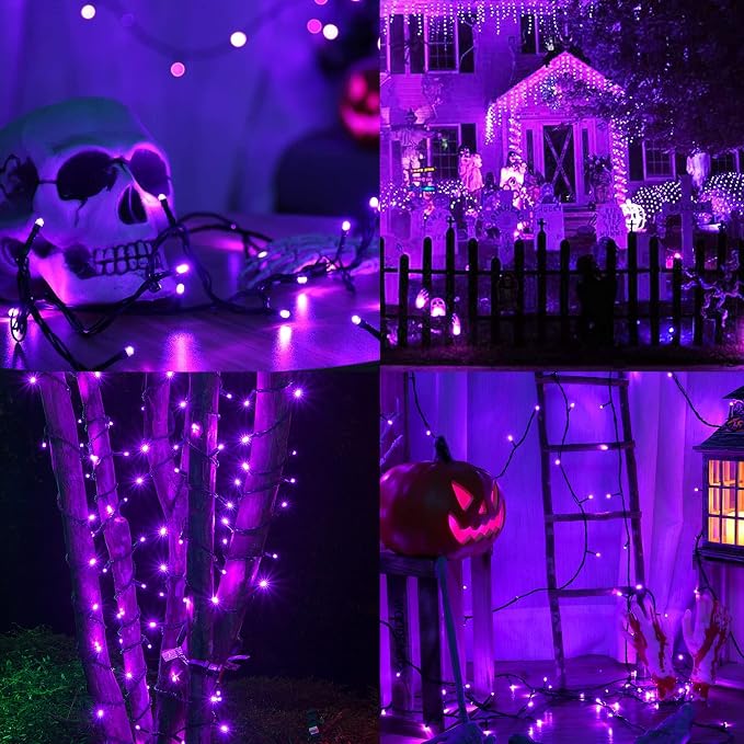 weillsnow 500 LED Halloween String Lights,164 FT Twinkle Lights Waterproof | Purple, 8 Modes, Plug in, Timer & Memory Function, for Halloween Party Garden and Home Decor, Indoor&Outdoor Use