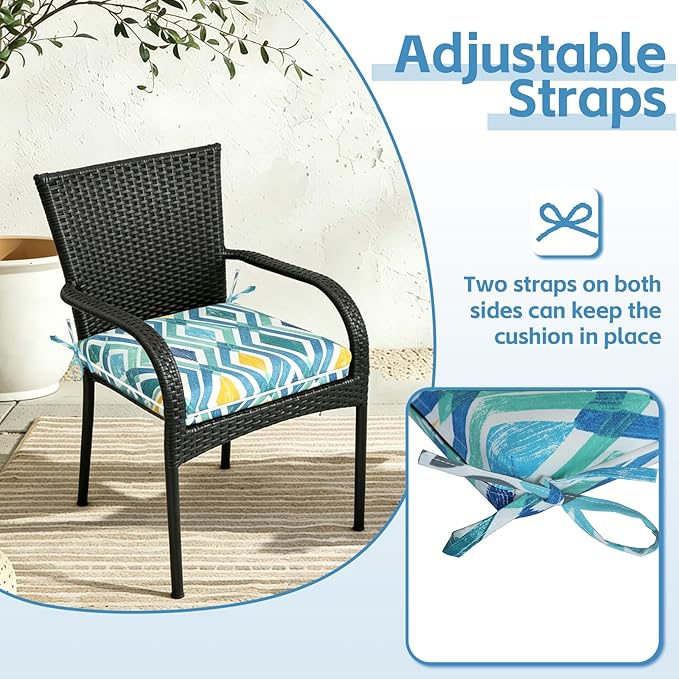 COZYVIDA Outdoor Chair Cushions Set of 4, 20"x20" Square Seat Pads with Tie Straps and YKK Zippers, 30D High-Density Foam, Water-Resistant Fabric,UV-Resistant 1000+ Hrs