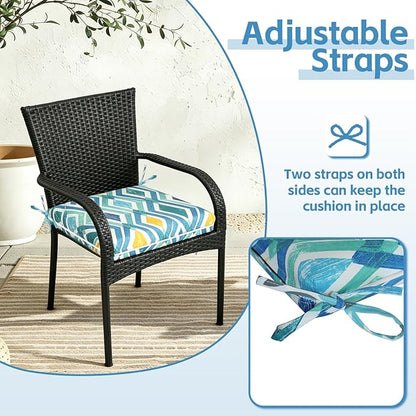 COZYVIDA Outdoor Chair Cushions Set of 4, 20"x20" Square Seat Pads with Tie Straps and YKK Zippers, 30D High-Density Foam, Water-Resistant Fabric,UV-Resistant 1000+ Hrs