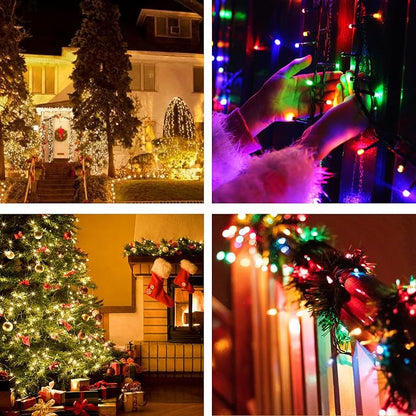 Color Chang Christmas Lights, Christmas String Lights | 105FT 300 LED End to End Connected 9 Modes Timer Remote for Outdoor Indoor Trees, Garden, Party (Warm White + Multicolor)