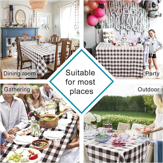 Hiasan Checkered Tablecloth Rectangle - Stain Resistant, Waterproof Polyester Picnic Table Cloth Gingham, 60 x 140 Inch, Coffee and White