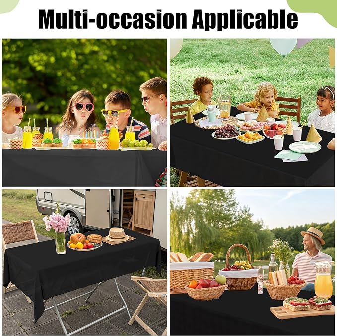 Smiry Disposable Table Cloth - 12 Pack, 54 x 108 Inch Waterproof Rectangle Tablecloths for Parties, Decorative Plastic Table Cover, Leakproof & Sturdy, Black