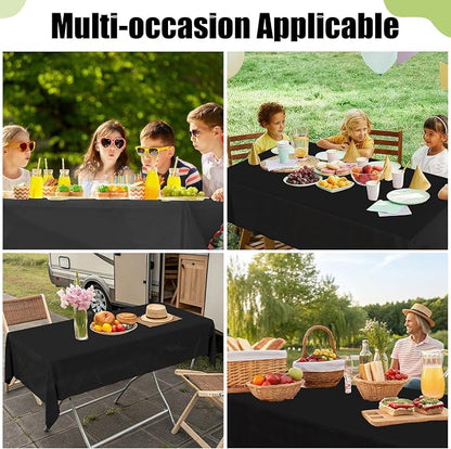 Smiry Disposable Table Cloth - 12 Pack, 54 x 108 Inch Waterproof Rectangle Tablecloths for Parties, Decorative Plastic Table Cover, Leakproof & Sturdy, Black
