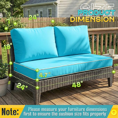Outdoor Loveseat Cushion Set - High Back Deep Seat Patio Sofa & Back Pillows, Thick Comfort Foam 45x22 for Porch Deck Garden Furniture Replacement (Teal Blue)