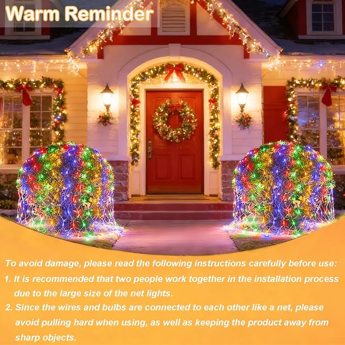 Lovelite 360 LED Net Lights, 21ft x 5ft Colorful Christmas Mesh Lights Clear Wire 8 Modes, Connectable Waterproof String Lights Outdoor for Bushes Tree Garden Holiday Wedding Party - Multicolour