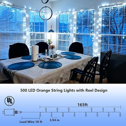 YEGUO 165ft 500 LED White String Lights Outdoor Waterproof, Clear Wire Christmas Lights Indoor Plug in, 8 Modes Fairy Light for Bedroom Classroom Party Wedding Tree Decor