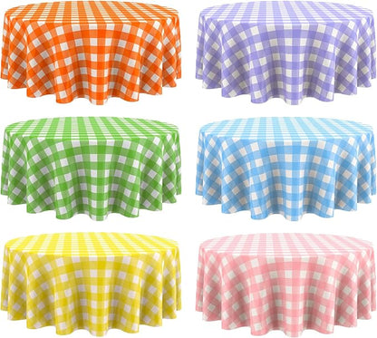 Disposable Checkered Tablecloth Round Plastic Buffalo Plaid Table Cloth 84'' Gingham Tablecover for Picnic Camping BBQ Graduation Party(Multicolor,6 Pieces)