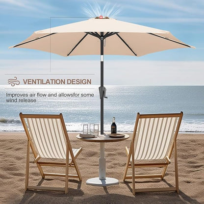 FLAME&SHADE 9ft Patio Umbrella Outdoor - Table Umbrella with Push Button Tilt and Crank, UV Protection, 6 Sturdy Ribs, Market Umbrella for Garden, Deck, Backyard, Lawn, Pool and Beach(Beige)